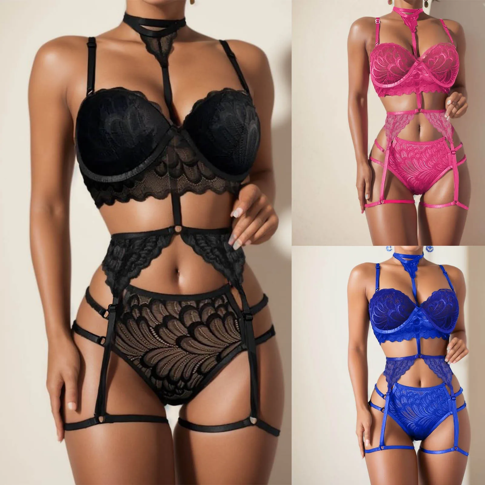 Transparent Sexy Lingerie For Women Hot Erotic Underwear Set Sex Costume Bra Lace Lingerie Sets Thongs Garter Belt Porn Suit