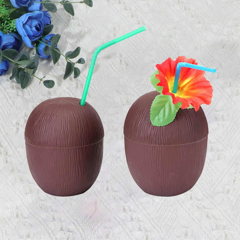 2PCS 500ML ถ้วยมะพร้าวฮาวายปาร์ตี้ดื่มถ้วยแบบพกพามะพร้าวเครื่องดื่มถ้วย Beach Party Supplies สําหรับบาร์ Beach Party