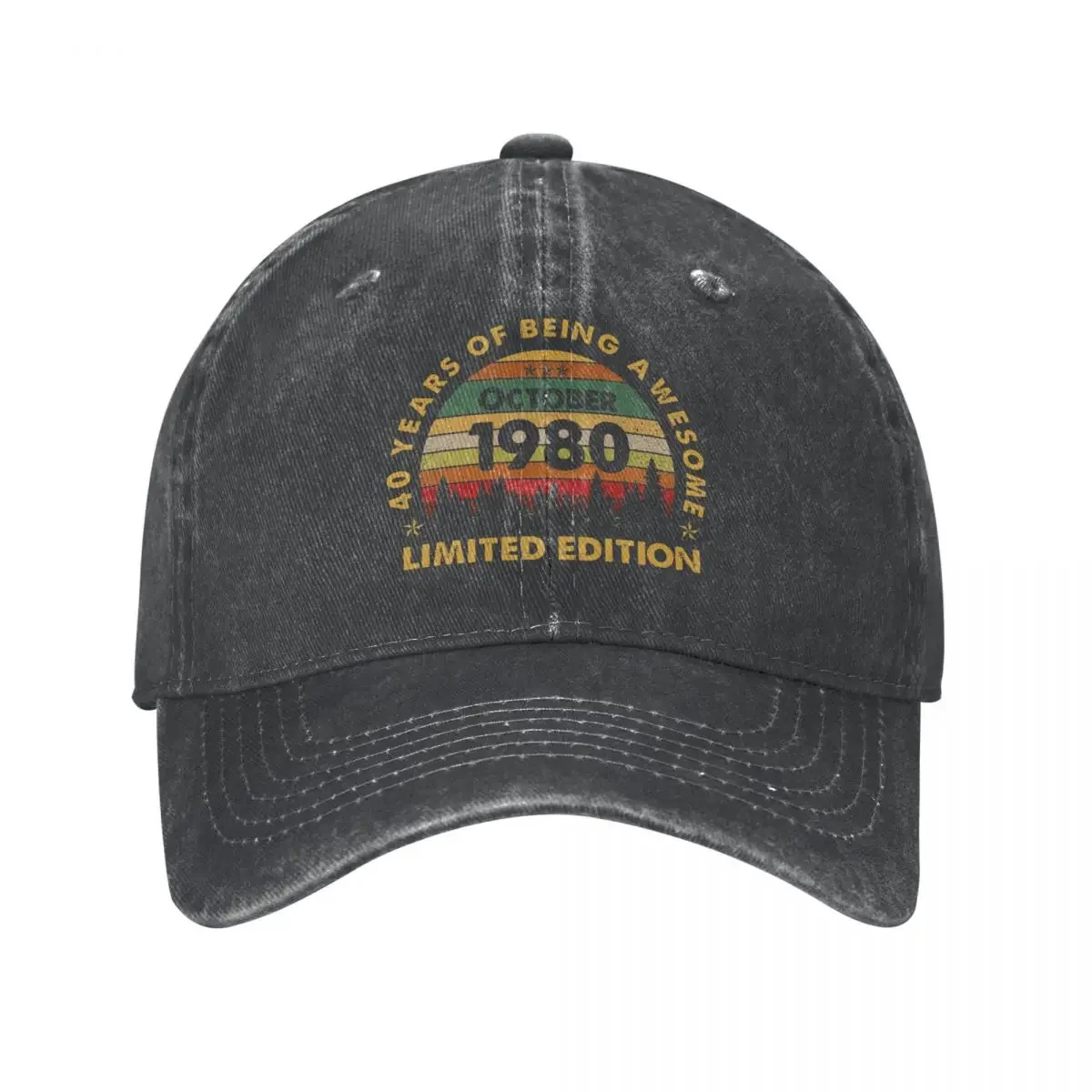 Vintage Born In October 1980 40 Years Of Being Awesome Baseball Caps Unisex Style Distressed Washed Snapback Hat 40th  Hat