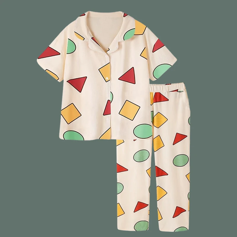 

Couples Pure Cotton ort Sve Spwear Tee-Piece Set Cartoon Print Home Clothes Women's Sle Comfortable Breathable Su...