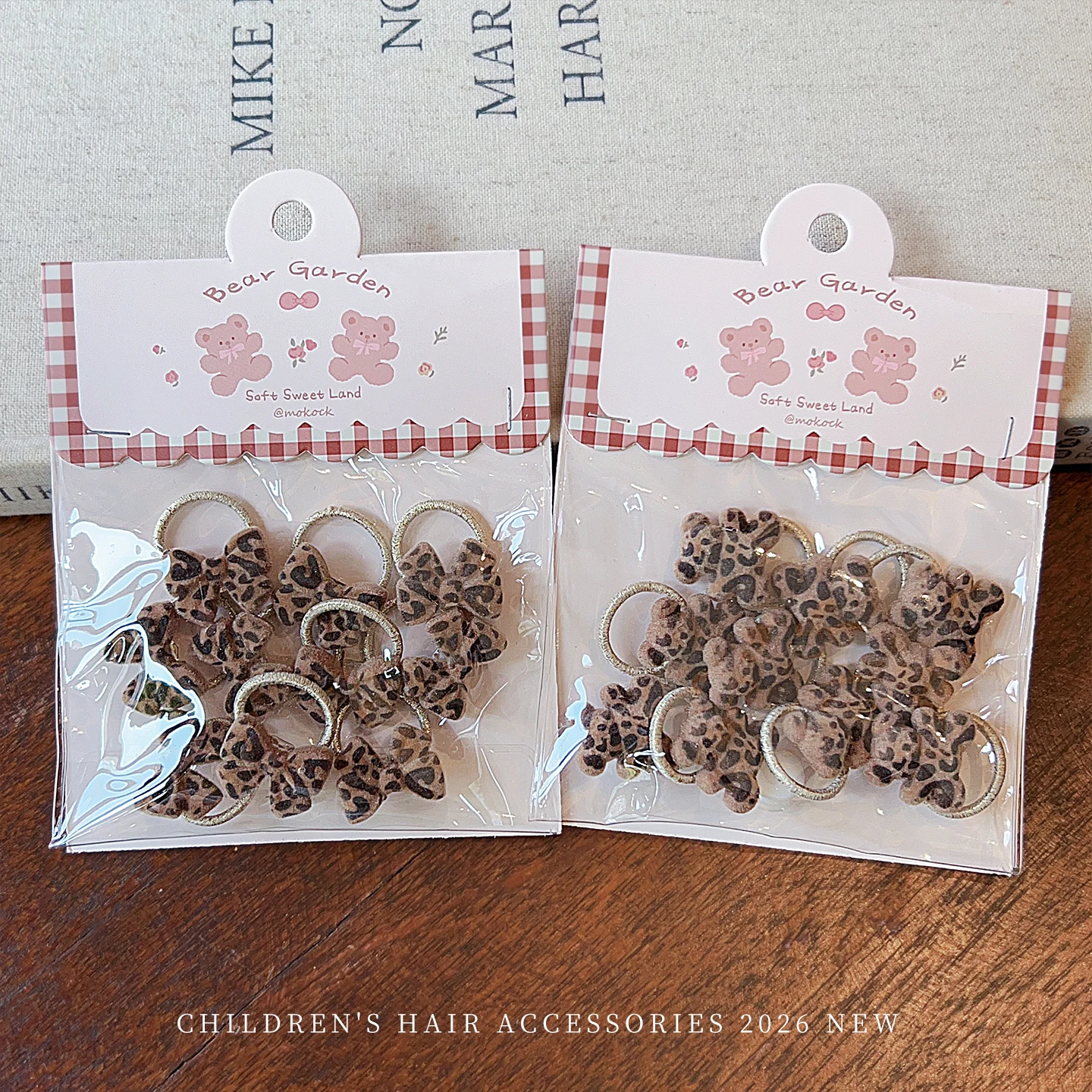 Haargummis mit Leopardenmuster für Kinder, mit Bären-, Stern- und Schleifenmotiven, elastische Haarbänder, Mädchen-Pferdeschwanz-Halter, niedliche Kinder-Haaraccessoires. – Detail 6
