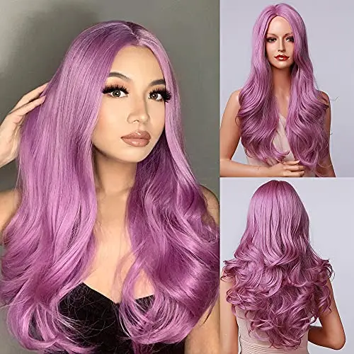 

Long Purple Blonde Wig Women Brown pink Long Wavy Wigs Middle Part Heat Resistant Hair Cosplay Daily Party Wigs Natural Looking