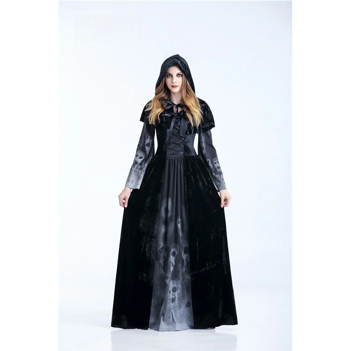 فستان طويل للنساء البالغات بتصميم جمجمة الموت ومصاصي الدماء، زي مخيف للهالوين، ملابس للعروض المسرحية والحانات، صناعة صينية #1