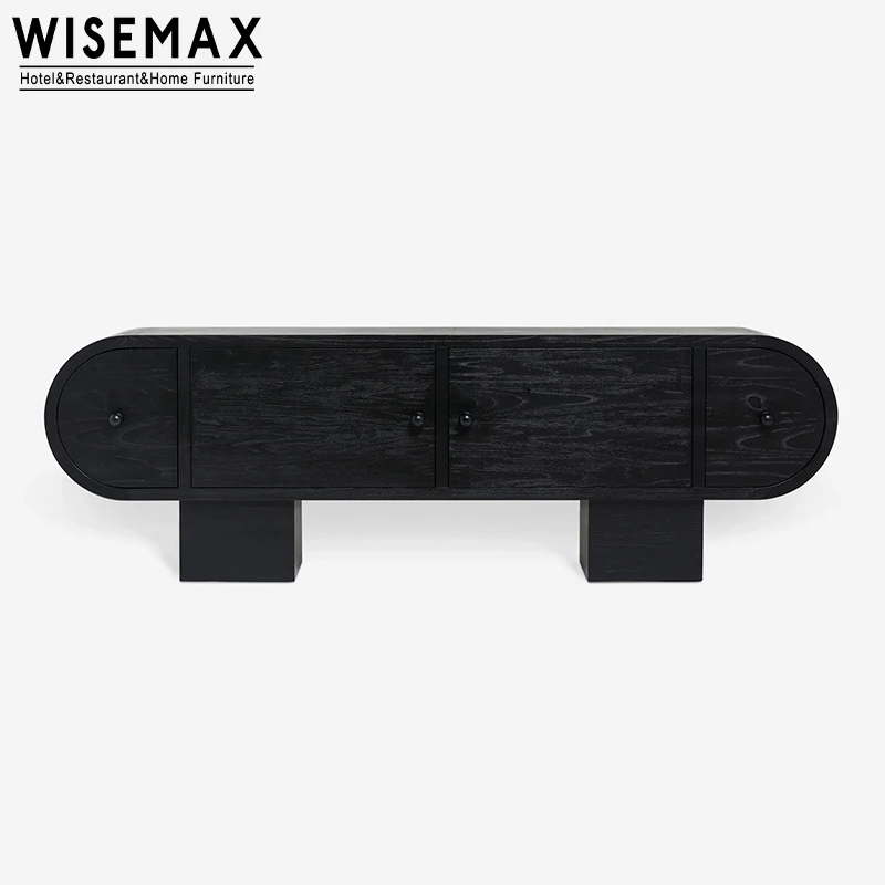 

WISEMAX FURNITURE Nordic Minimalist Black Solid Oak Wood TV Stand With 4-drawer Living Room Console Cabinet