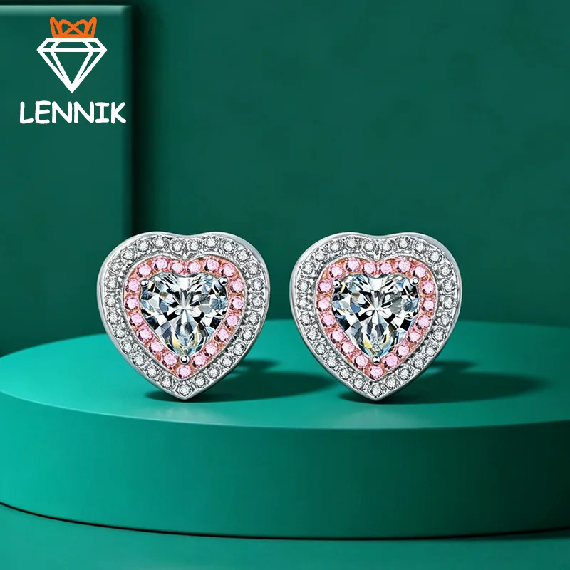 D VVS1 HeartShape Moissanite Earrings S925 Sterling Silver 18K White Gold Plated Women Fashion Jewelry with GRA Certificate