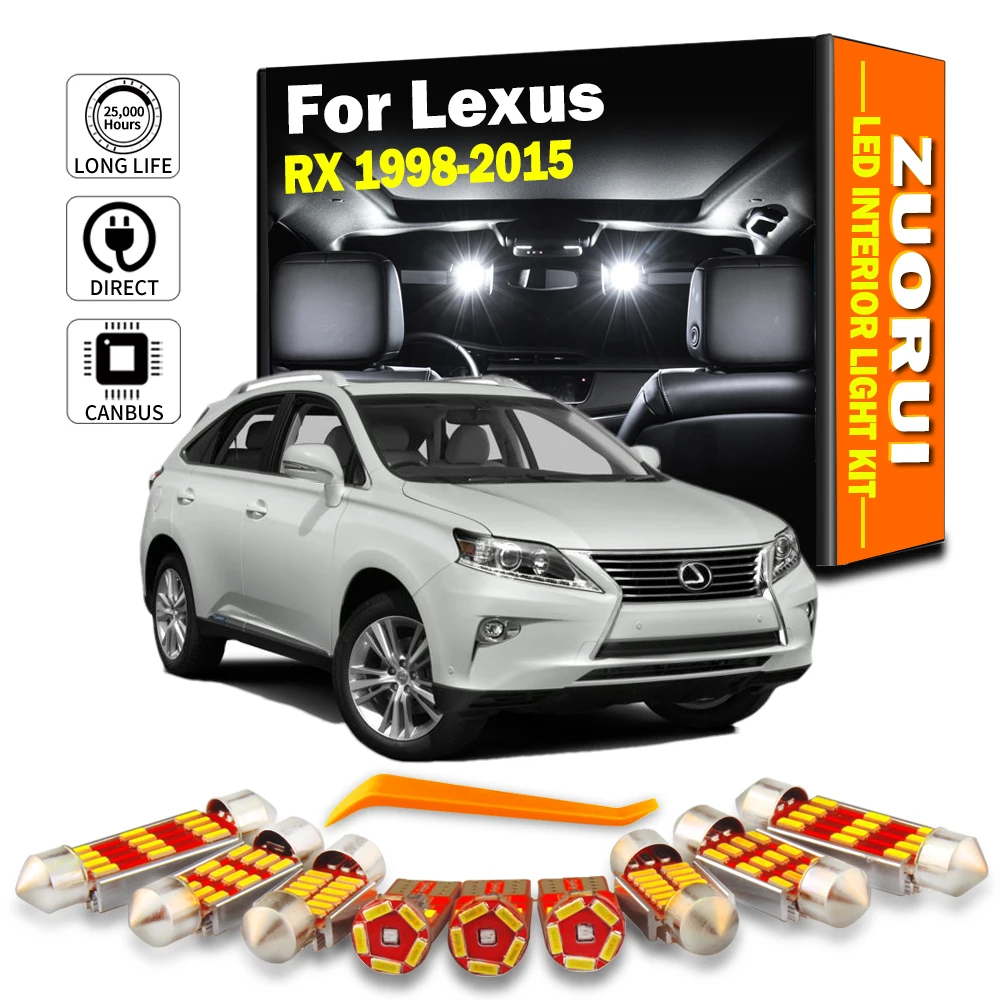 ZUORUI Canbus LED Interior Car Light Kit For Lexus RX RX300 RX330 RX350 RX400h RX450h 1998- 2012 2013 2014 2015 Sunvisor Bulb