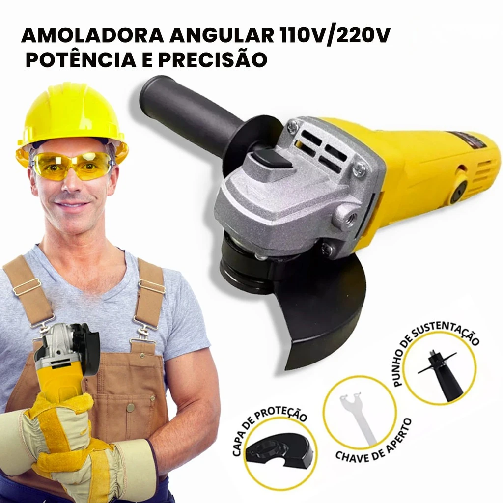 Esmerilhadeira 115mm Profissional e para Amadores, Corte e Desbaste, Alta Durabilidade, Kit Completo