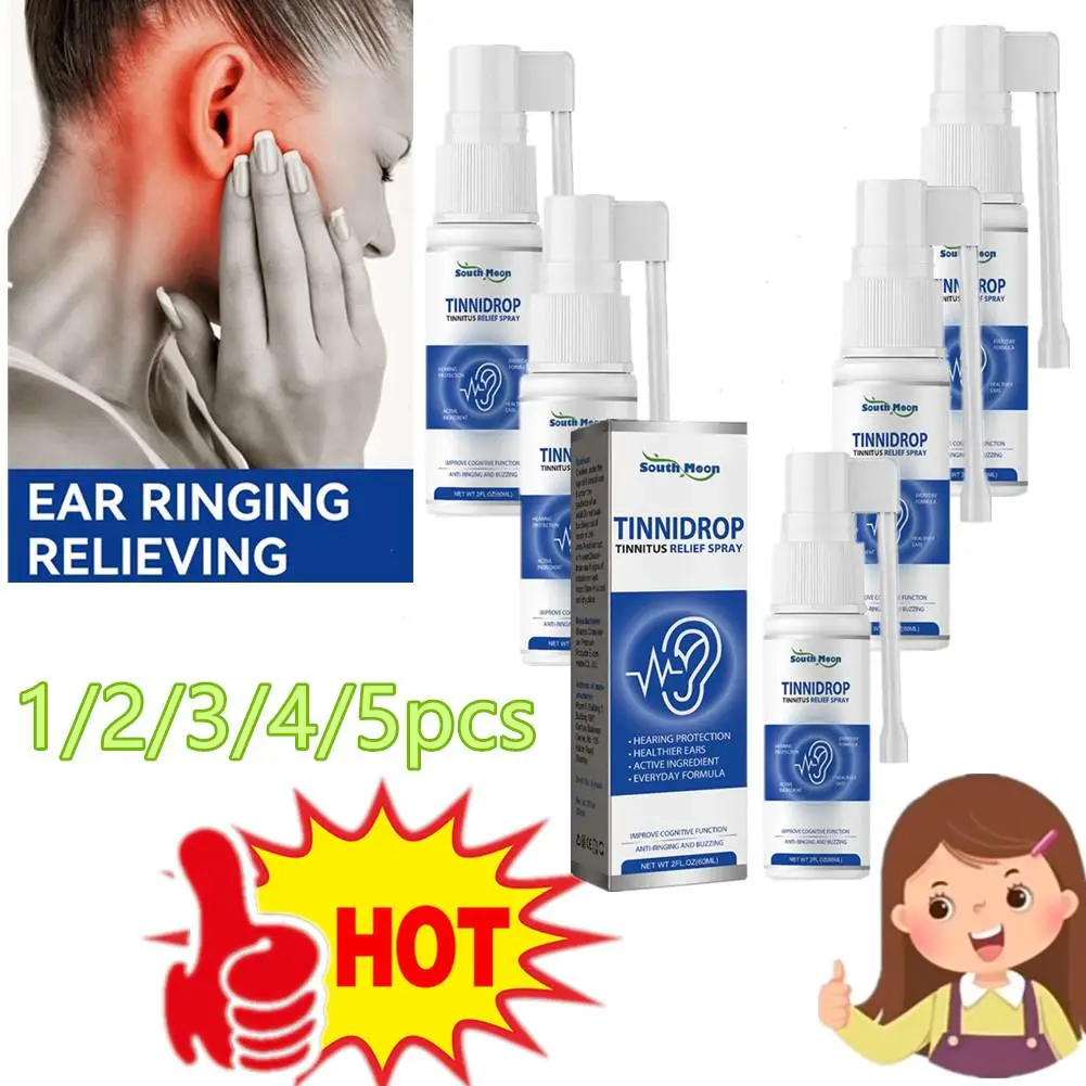 1-5pcs 60ml Tinnitus Relief Spray Clean Ear Canal Blockage Improve Listening Tinnitus Deafness Sore Relief Ear Cleaning Liquid