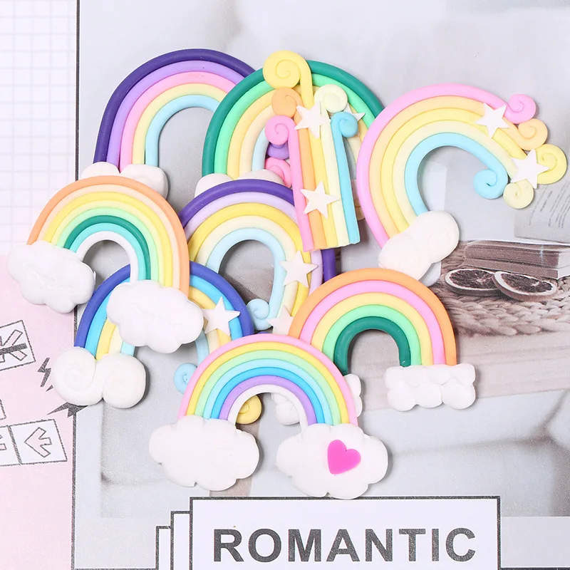 

6pcs/Bag Clay Fairy Figurines Cute Home Décor Rainbow Slime Filler Beads Accessories Scrabook Decoration Rainbow Miniatures
