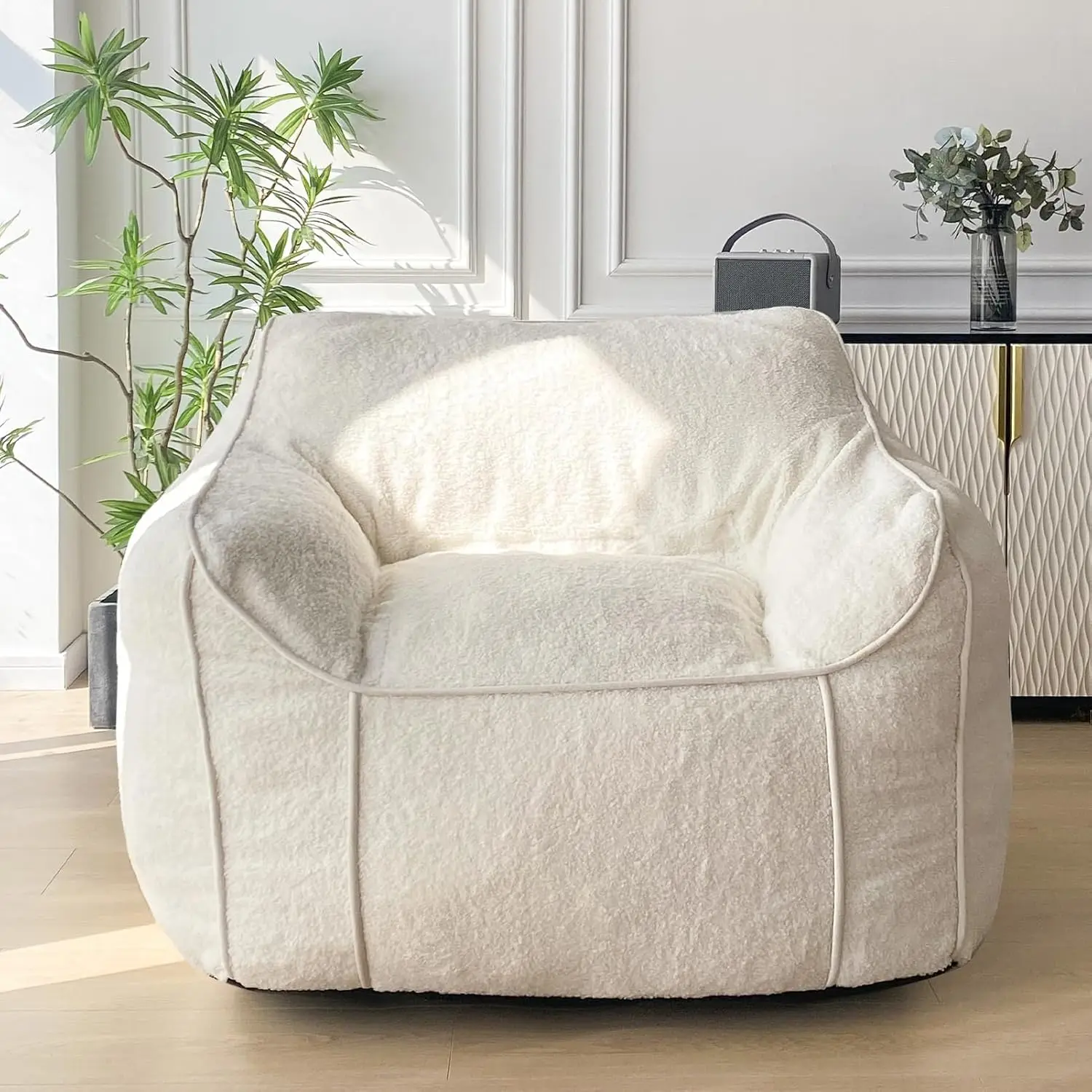 

Giant Bean Bag Chair for Adults, Stuffed Living Room Bean Bag Chair with Armrest, Large Fluffy Bean Bag Sofa with Filler, Accent