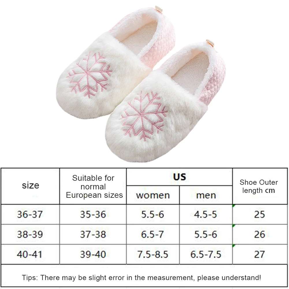 Women Snowflake Plush Slippers Bedroom House Shoes Comfortable Closed Back Slippers Fluffy Thermal Slippers for Indoor Outdoor