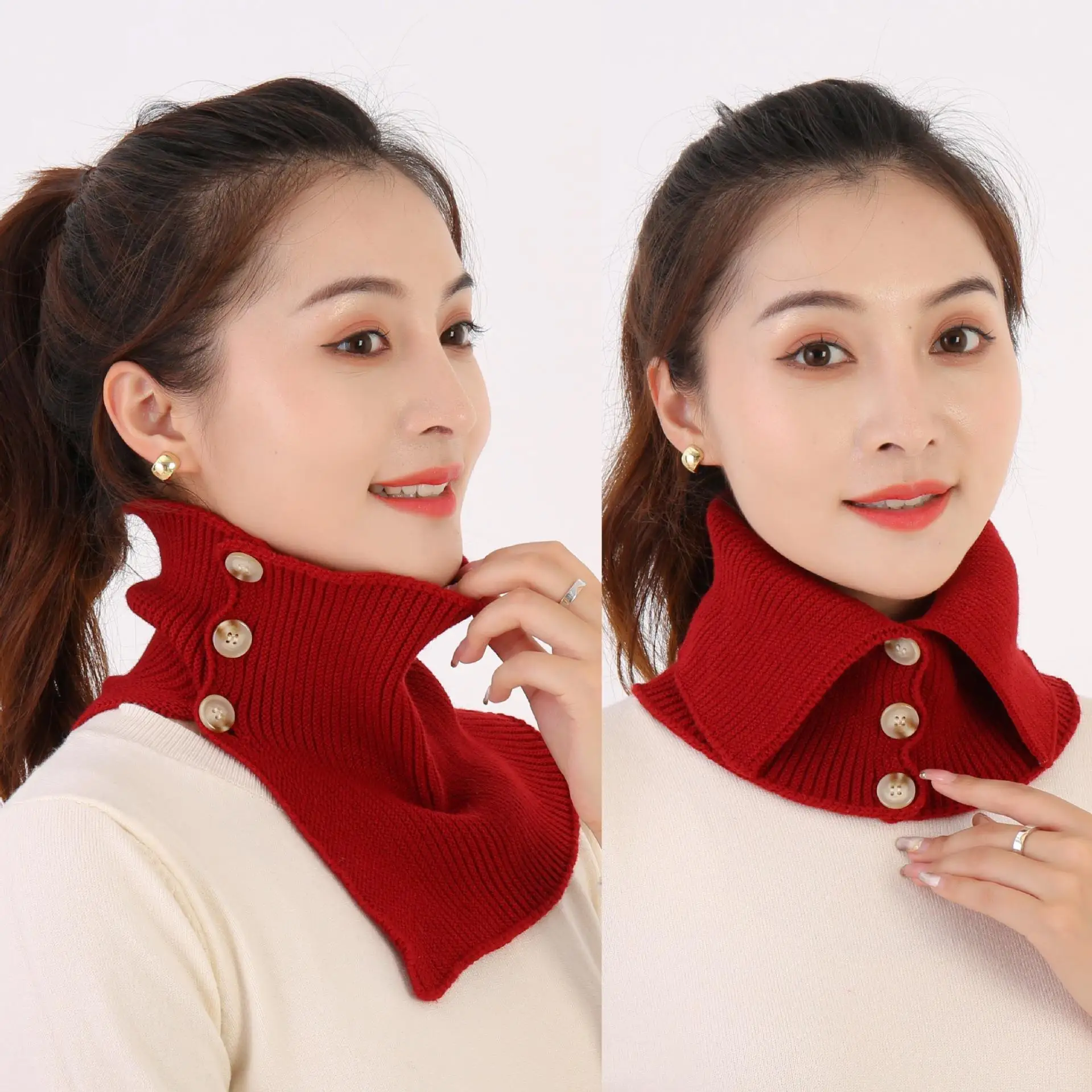 

Женский зимний вязаный шарф с искусственным воротником, застежка на пуговицы, женская теплая водолазка, теплая съемная зимняя накладная воротник