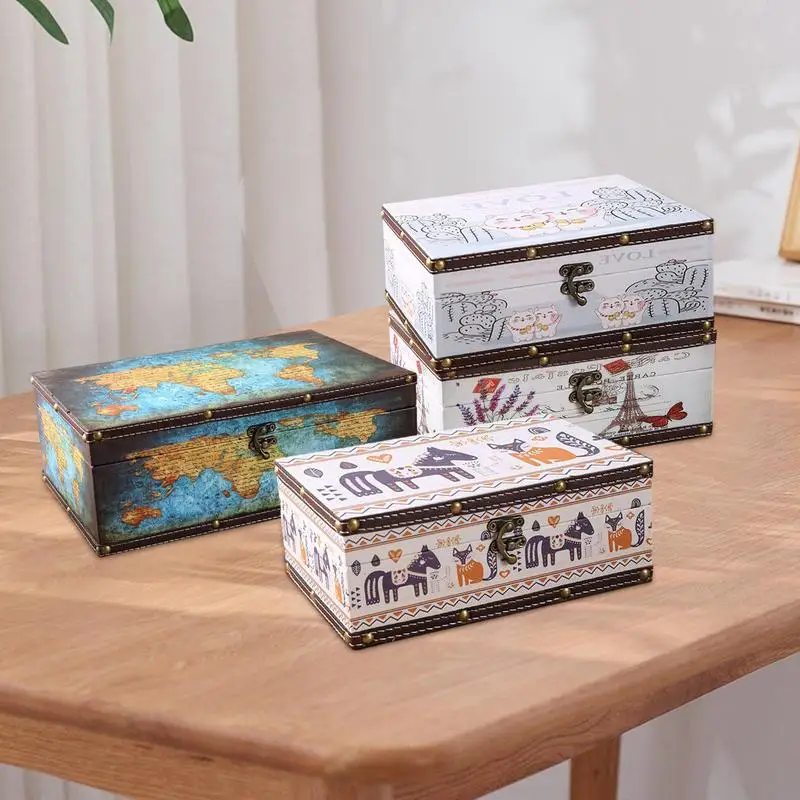 British style wooden storage box daily necessities home dust box souvenir jewelry box children's storage box vintage storage