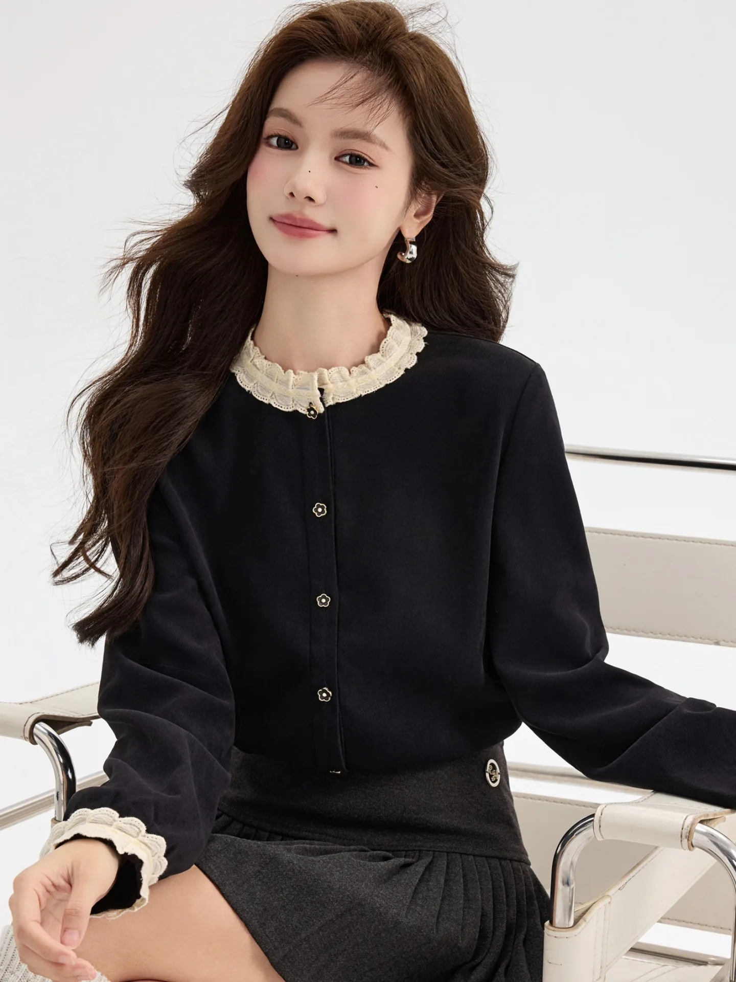 

Женская бархатная блузка Ele Bla с длинным рукавом, весна-осень, новинка, в стиле Хепберн, приятная к телу, дышащая, прямого кроя