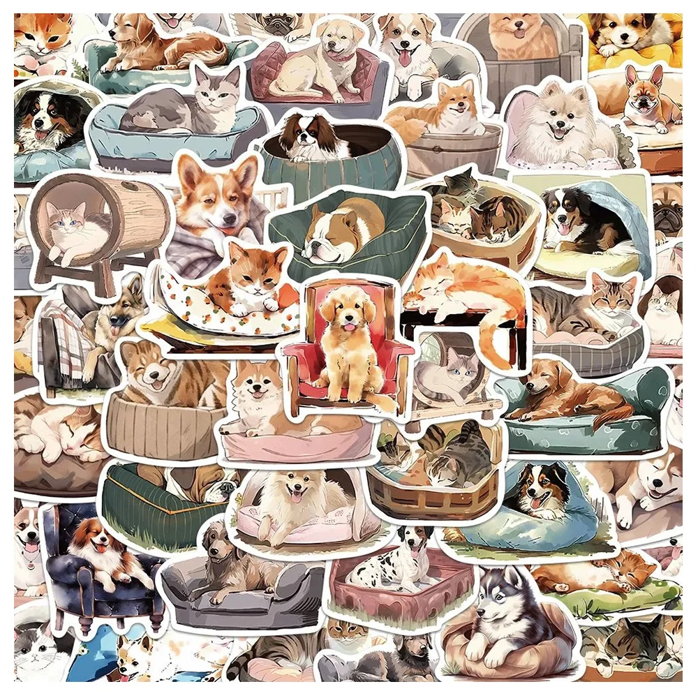 

10/30/50Pcs Cute Pet Animal Cats Dogs Stickers Funny Cartoon Anime Waterproof Decals Decorative Laptop Phone Stationery Suitcase