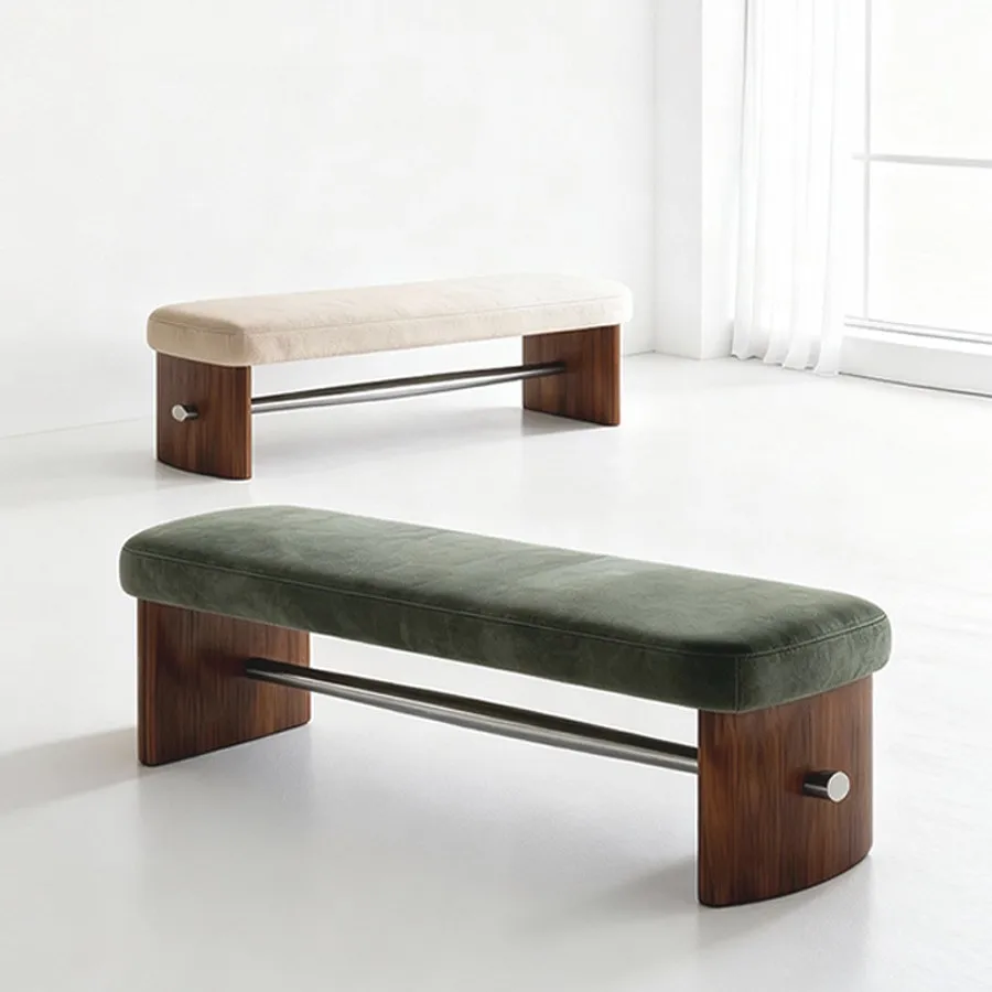 Italian light luxury solid wood bench home shoe change stool living room sofa stool bedroom bedside stool soft bag bench
