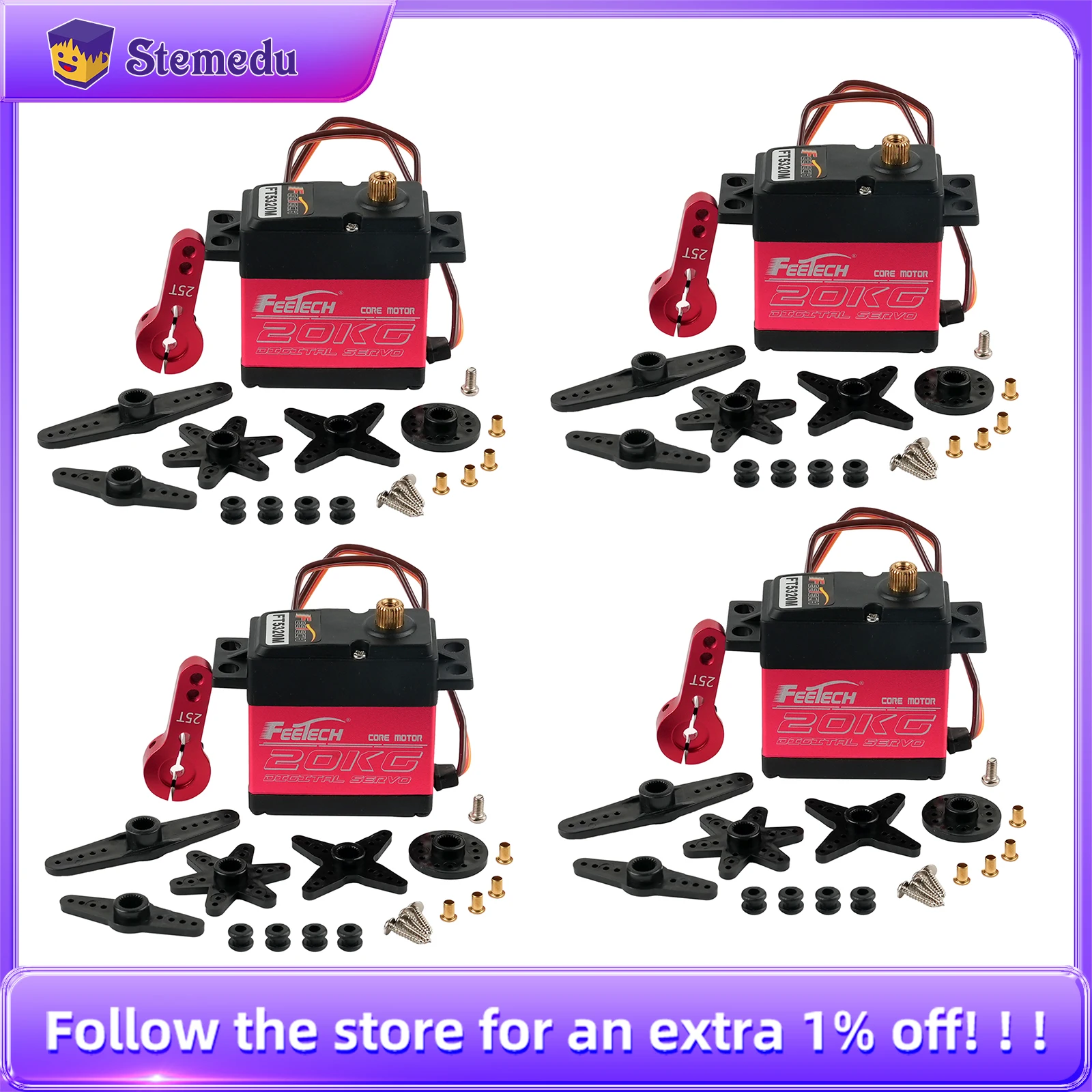 Feetech FT5320M 20 كجم أجهزة مقاومة للماء 180 درجة عالية السرعة الرقمية باجا سيرفو ميتال جير 25T الذراع 1/10 1/8 RC سيارة الزاحف عربات التي تجرها الدواب