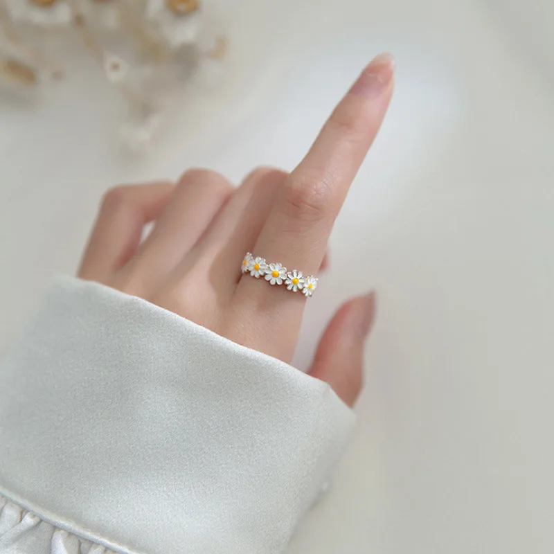 Y2K Daisy Flower Ringen voor Vrouwen Koreaanse Verstelbare Opening Vinger Ring Bruid Bruiloft Engagement Verklaring Verjaardag Sieraden Geschenken