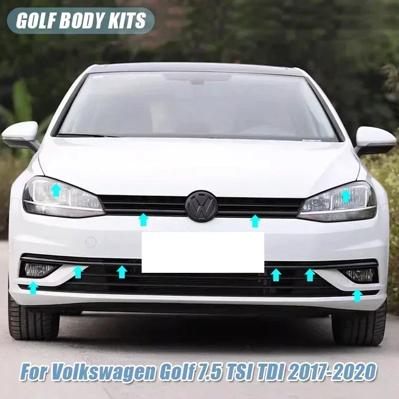 สําหรับ Volkswagen Golf 7.5 TSI TDI 2017-2020 ABS ด้านหน้ากระจังหน้าย่างตาข่ายฝาครอบไฟหน้าหมอก Trim