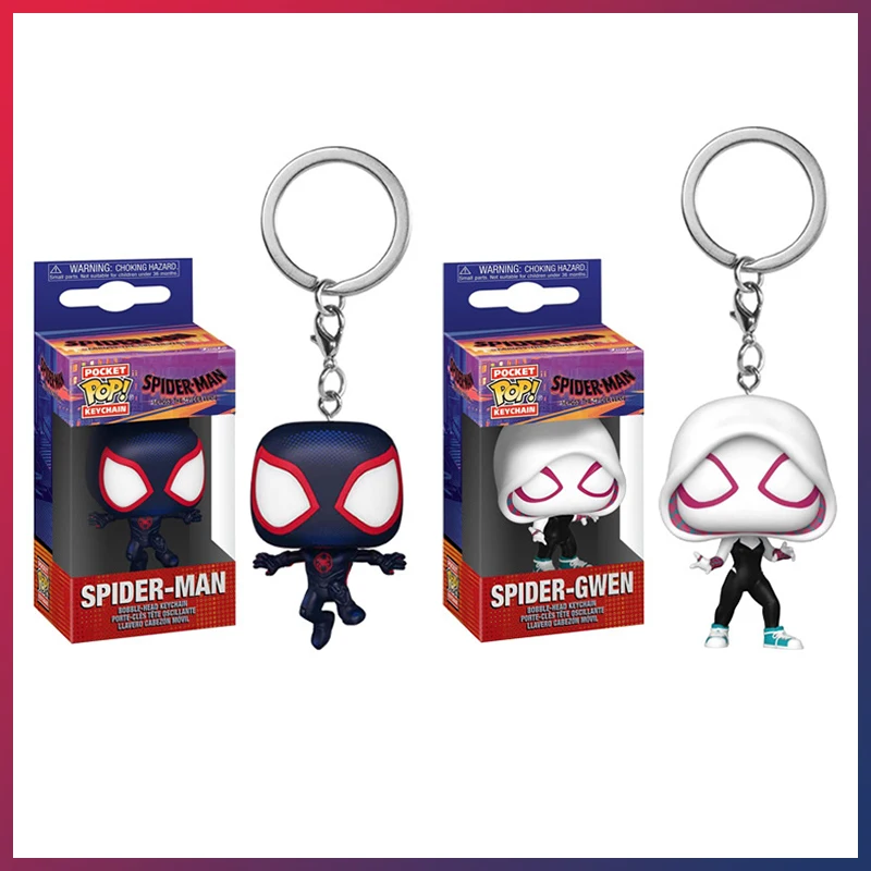 Cute Funko Spider-Man Pop Keychain Anime Figure Gwen Stacy Model Miles Morales Toys Collect Backpack Decoration Christmas Gifts