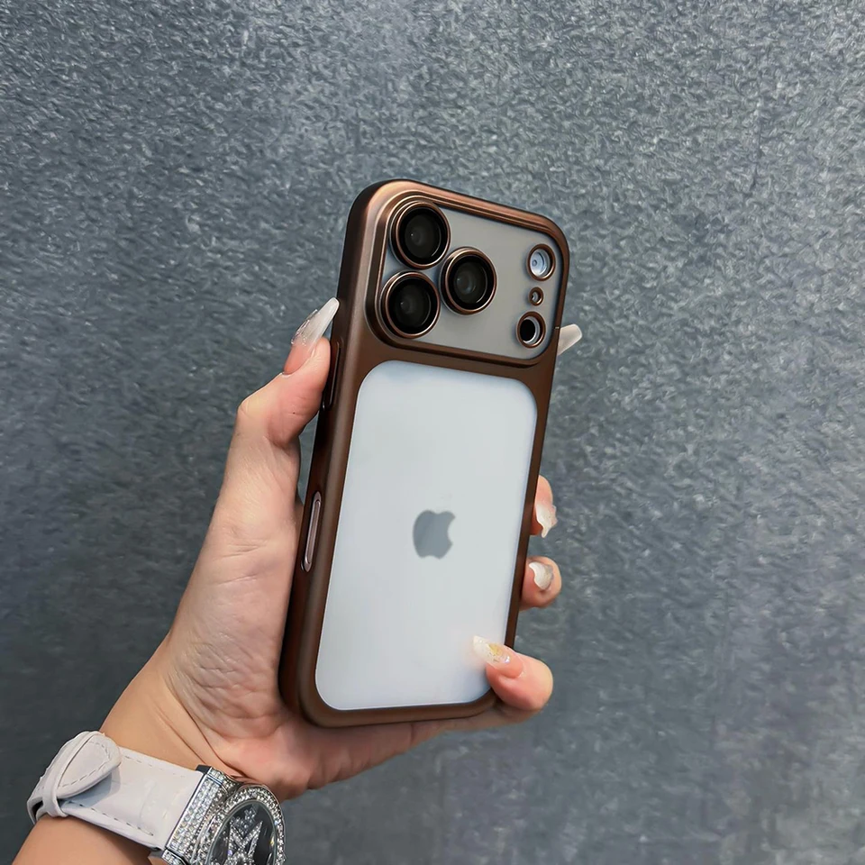 Funda de lujo translúcida a prueba de golpes para iPhone 17 13 15 16 14 Pro Max 17Pro 16Pro Air, con borde metalizado y cubierta trasera mate 4