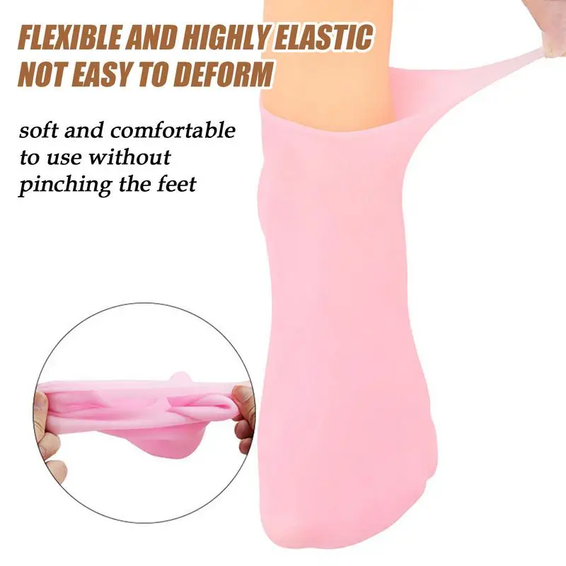 زوج واحد من الجوارب المرطبة المصنوعة من السيليكون للنساء، جوارب جل ناعمة، جوارب باديكير للسبا للسيدات، أقدام جافة لتنعيم البشرة الخشنة والعناية بالقدم