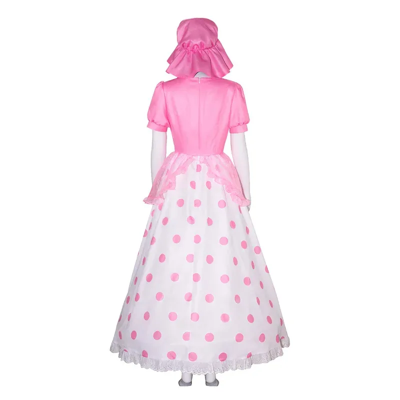 Anime Little Bo Peep Costume for Women, with Pink and Blue Bonnet  Polka Dot Dress Halloween Costume for Girl
