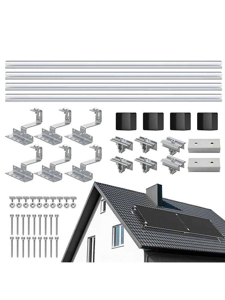 RVPOZWER Dachziegel-Solarpanel-Montagesatz, rostfreies Aluminium-PV-Montagesystem, komplette Schienen, Haken, Klemmen und Montagematerial für Heim-Solaranlagen