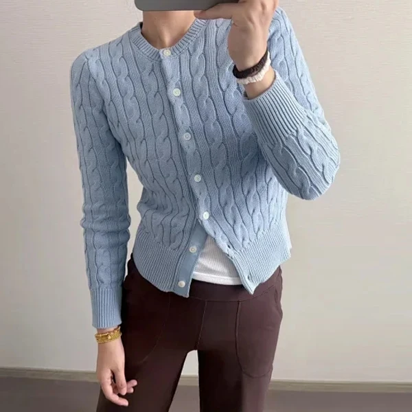 

Вязаный длинный свитер из чистого хлопка с вышитым цветком, облегающий открытый кардиган на пуговицах для женщин, для поездок на работу