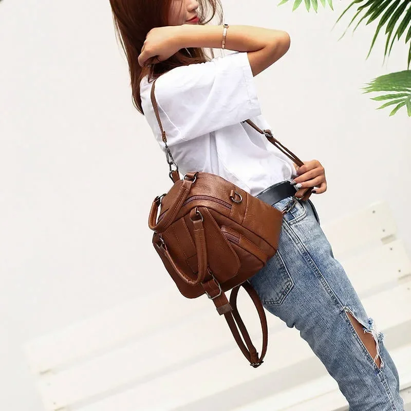 New Fashion Soft Leather Backpack Women's Korean Edition Three-Purpose Crossbody Tote Bag Single-shoulder Bag Handbag