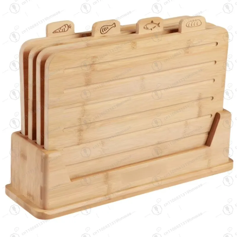 Handmade bamboo and wood board set food icon, fruit bread cutting board, with juice groove