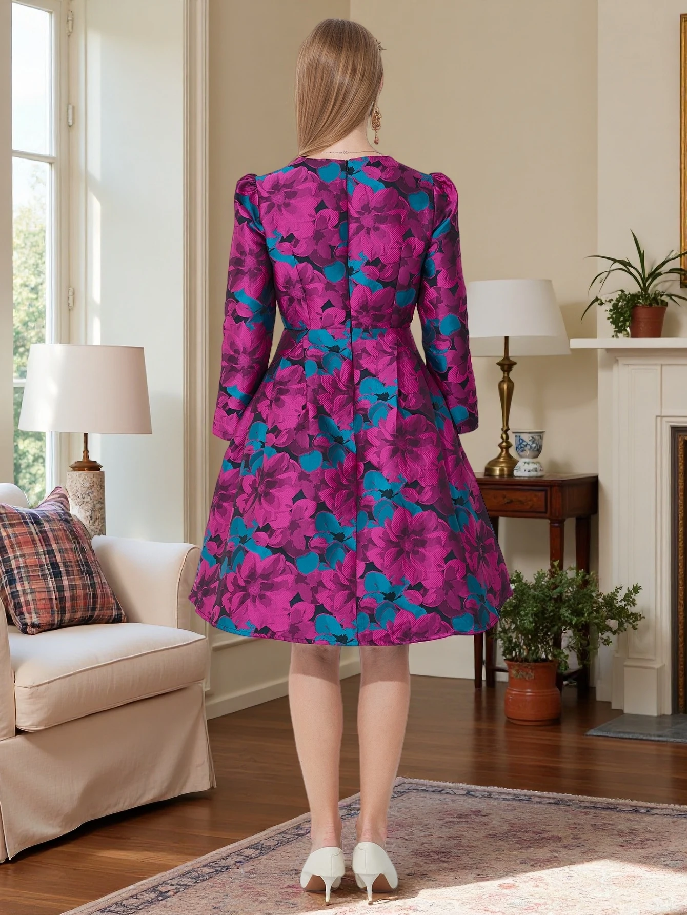 DEVCHATA High Quality Women long Sleeve Dress Elegant Boho Floral Jacquard Dress Fashion Party Autumn winter Dress