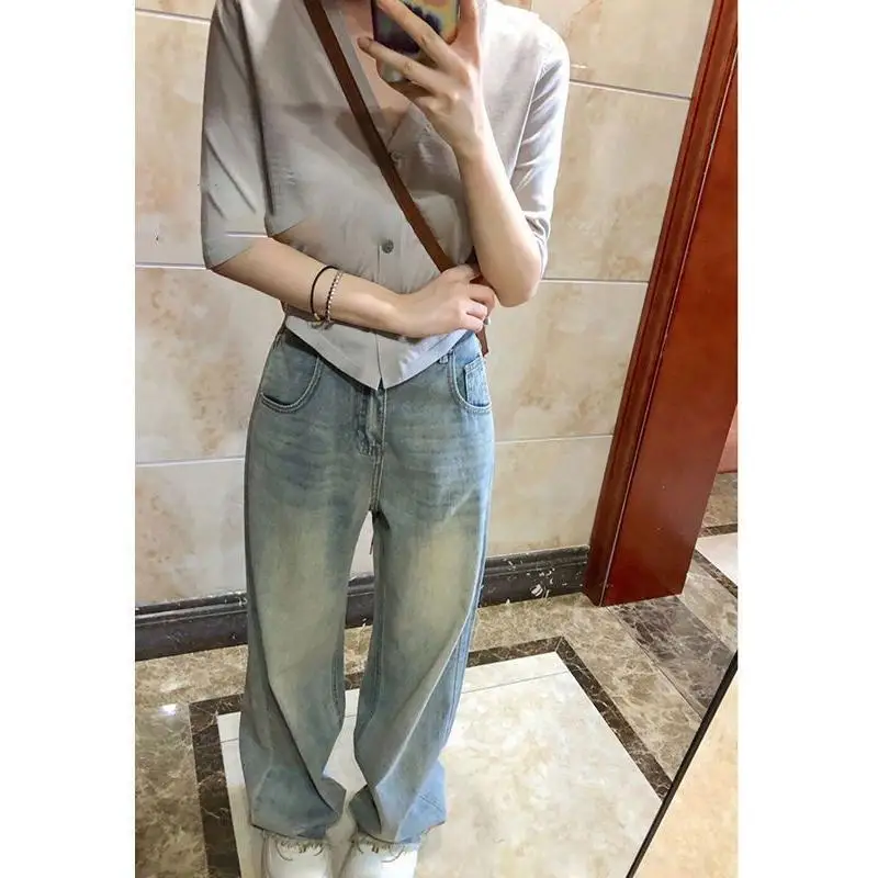 

Женские джинсы в стиле ретро, большие размеры, свободные широкие брюки с высокой талией, прямой крой, повседневные брюки для осеннего сезона