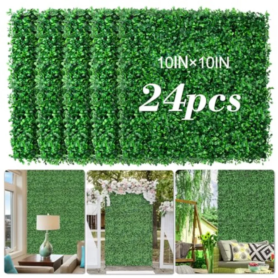 

AOKIE 10"X10" Artificial Grass Wall, 24Pcs Boxwood Hedge Wall Panels UV-Anti Grass Backdrop Wall Decor, Greenery Privacy Hedge