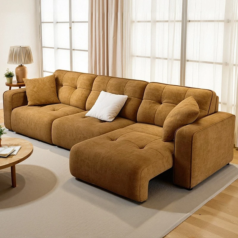 Electric multi-functional sofa bed living room size mid-ancient style retractable