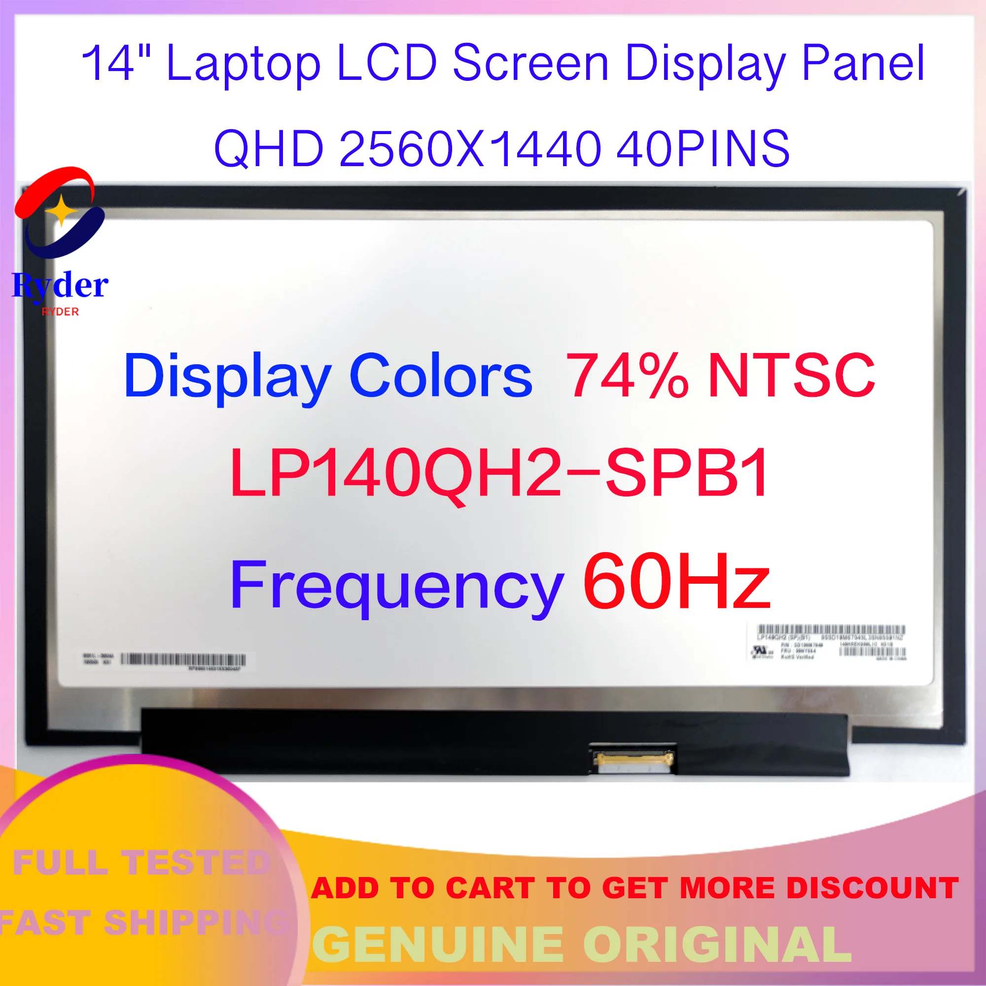 

14.0" WQHD 2560x1440 Laptop LCD Screen Dispaly Panel LP140QH2-SPB1 SPD1 For Lenovo ThinkPad X1 Carbon 5th 6th 7th Gen 40pins eDP