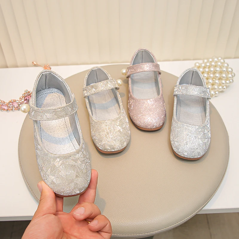 JGSHOWKITO Kids Ballet Dress Shoes Sequins Sweet Princess Shoes for Girls Wedding Party Perform Non-slip Children Leather Shoes