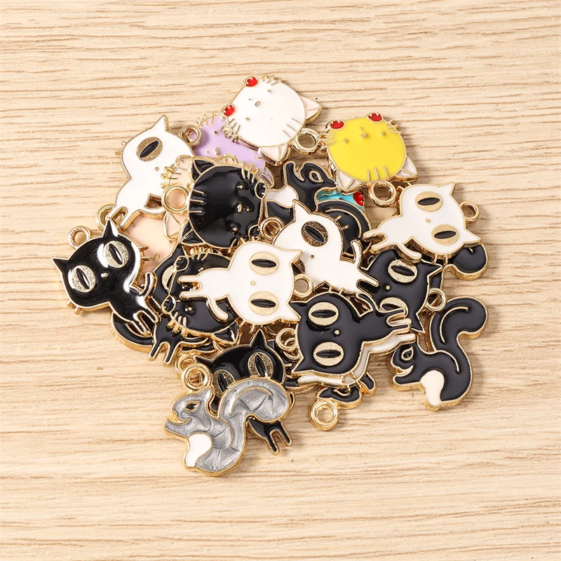 10 Stück Cartoon-Mix Emaille-Tieranhänger Katze für die Herstellung von Ohrringen, Halsketten, Armbändern, DIY-Bastelarbeiten, Schmuckzubehör – Detail 3