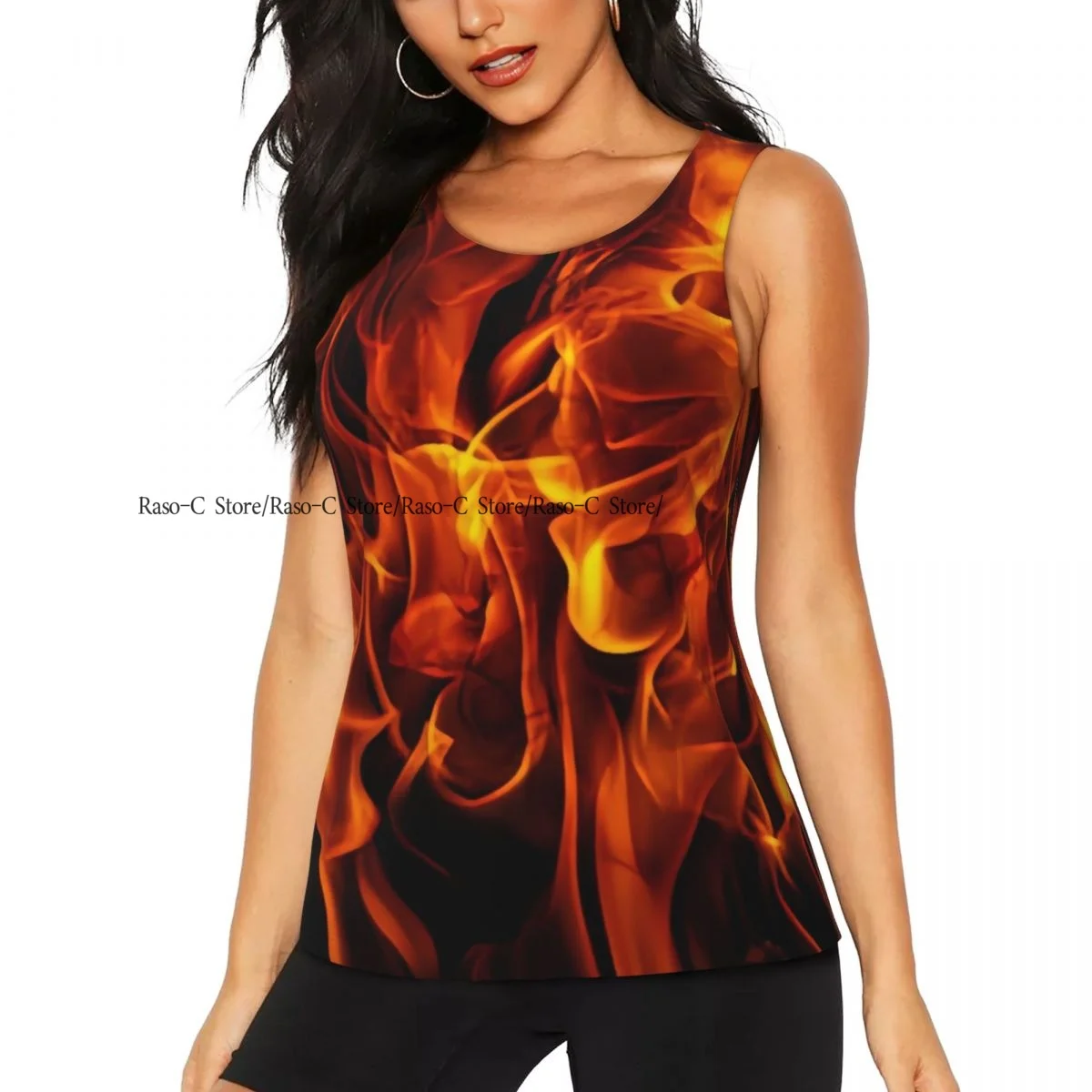 Women's Sleeveless Yoga Tank Top Fire Flame Print Quick Dry Running Training Sports Vest Yoga Shirts