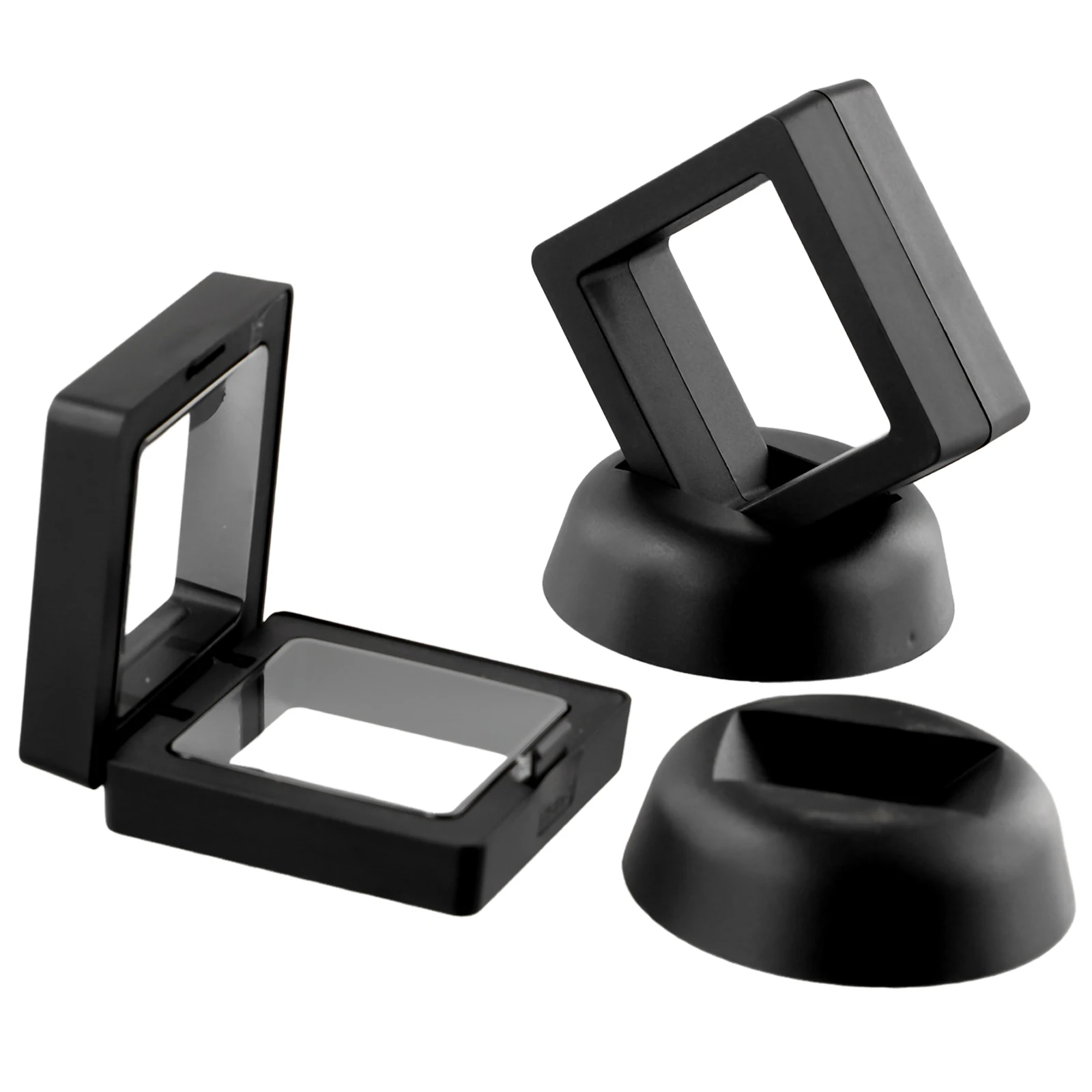 2pcs Coin Frame Penny 90*90mm Decoration Black Plastic 3D Floating Display Holder Case Stand Square Collection