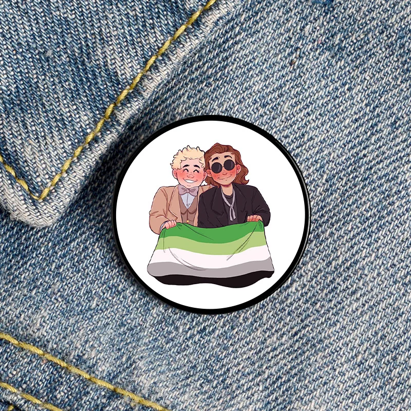 Comedy Good Omens Ineffable Husbands Aziraphale & Crowley Enamel Lapel Pins LGBT Badge Rainbow Rectangle Flag Brooch Jewelry