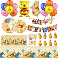 Winnie The Pooh Birthday Decoration Winnie Balloons Tableware Tablecloth Plates Napkins Cup Backdrop Banner Party Decor Supplies