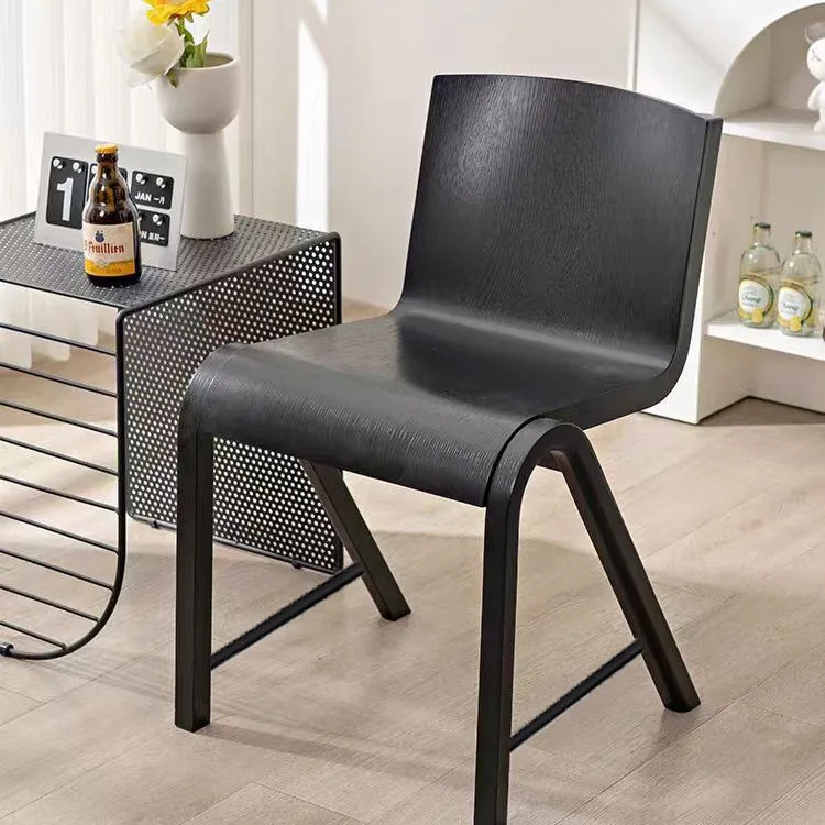 Modern wood grain A-line dining chair, black solid wood bedroom desk chair, natural wood chair backrest