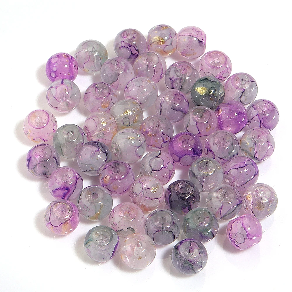 50 Stück/Lot 8mm Rissglas-Blumenperlen, farbige glänzende lose runde Zwischenperlen für DIY-Modearmbänder, Ohrringe, Anhänger, Großhandel – Detail 11