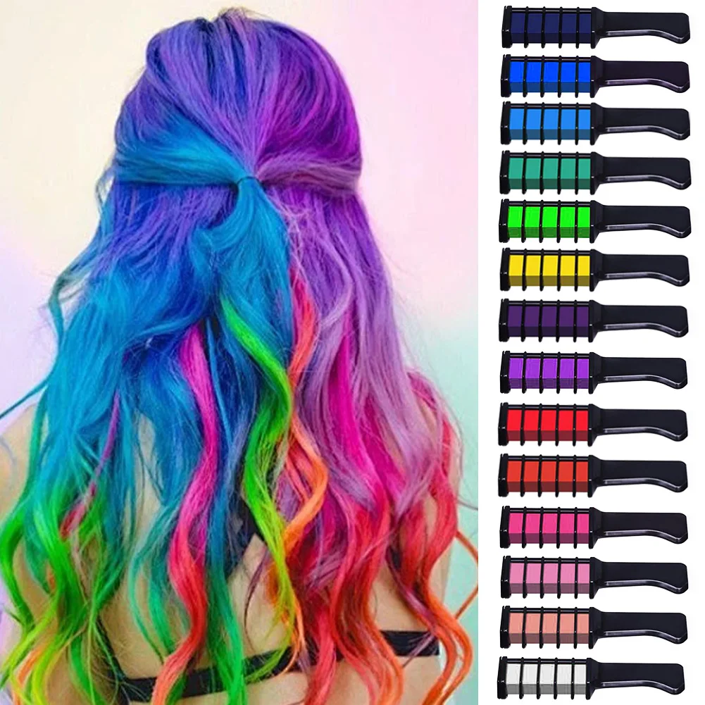14-Farben-Haarfärbemittel-Kreidekamm, temporäre waschbare Haarfärbemittel für kreative Stile, perfekt für Geburtstags- und Halloween-Partys