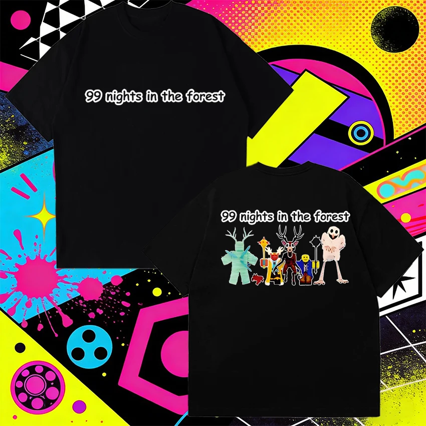 

2026 Scary 99 nights deer gamer in the forest Graphics print T shirts Men Women harajuku Cotton Tops Unisex short sleeve T-shirt