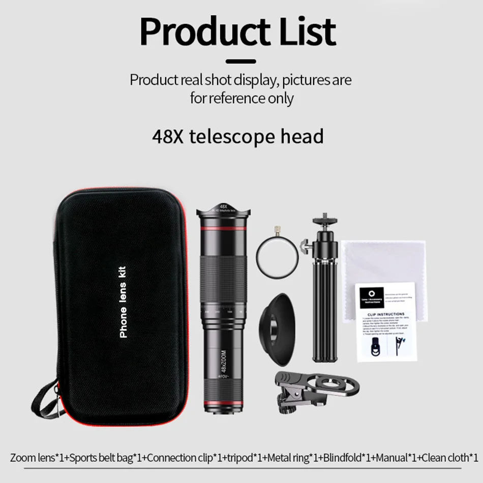 HD Metal 48X Telescope Telephoto Lens Monocular Mobile Phone Camera lens Plus Accessories for Samsung iPhone 11 X All Smartphone
