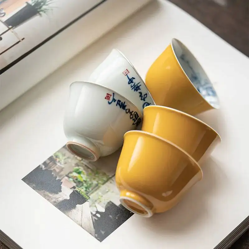 Yellow Tea Cup Inner And Outer Glaze Ceramic Single Cup Drinking Cup Керамическая Чашка