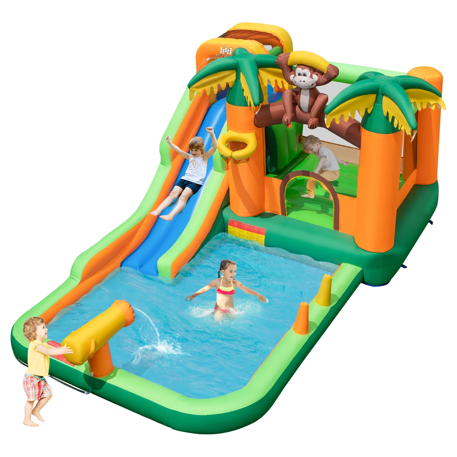 

Inflatable Water Slide Park Monkey Bounce House Splash Pool without Blower