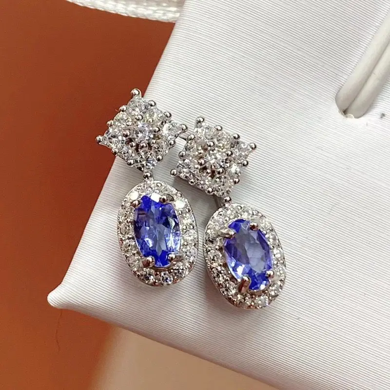 ZECAA 925 Orecchini pendenti con tanzanite Gioielleria raffinata per donna con pietra preziosa tanzanite 3 * 5mm Orecchini pendenti in argento S925